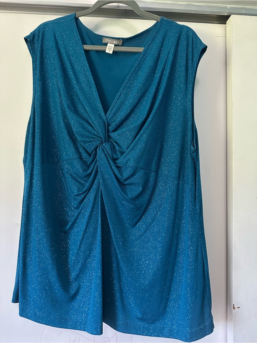 Roz & Ali Teal Shimmer Knot-Front Sleeveless Camisole